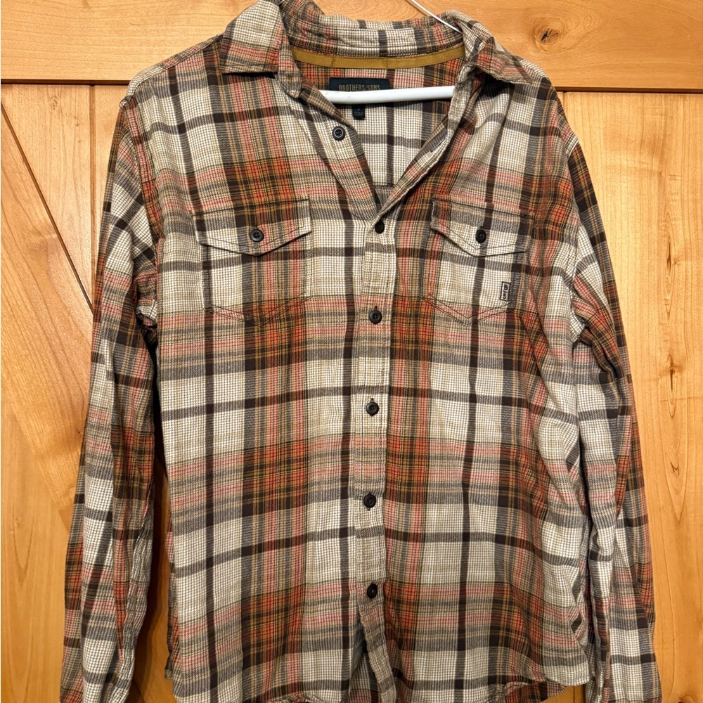 Brother Men's Plaid Button Down Shirt - Orange, Black, White
